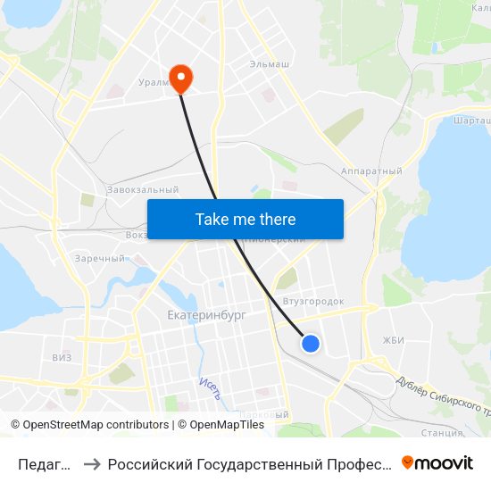 Педагогическая to Российский Государственный Профессионально-Педагогический Университет map