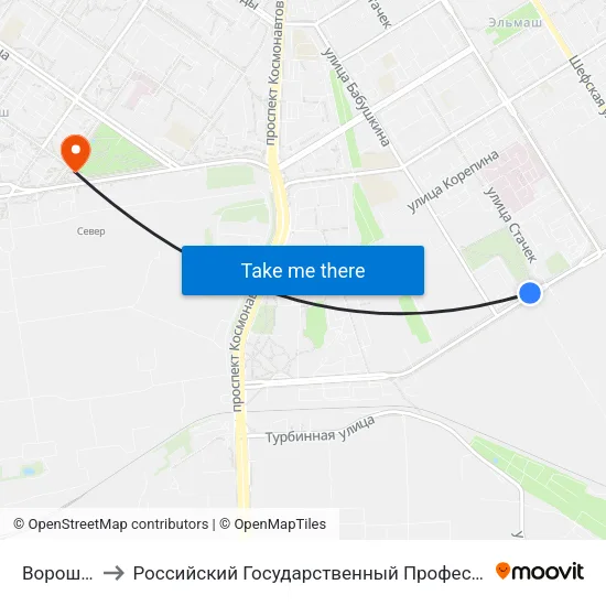 Ворошиловская to Российский Государственный Профессионально-Педагогический Университет map