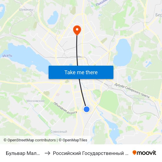 Бульвар Малахова (Ул. Родонитовая) to Российский Государственный Профессионально-Педагогический Университет map
