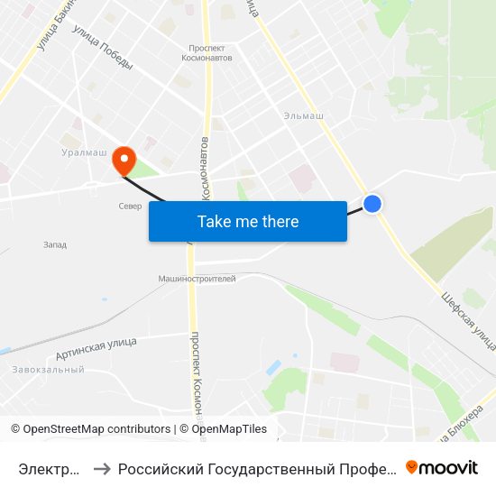 Электроремонтная to Российский Государственный Профессионально-Педагогический Университет map