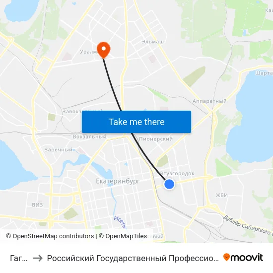 Гагарина to Российский Государственный Профессионально-Педагогический Университет map