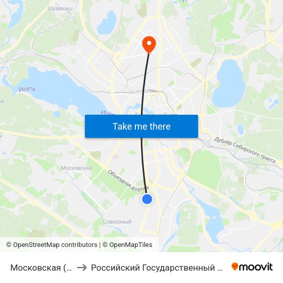 Московская (Ул. Патриса Лумумбы) to Российский Государственный Профессионально-Педагогический Университет map