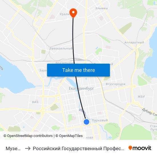 Музей Бажова to Российский Государственный Профессионально-Педагогический Университет map