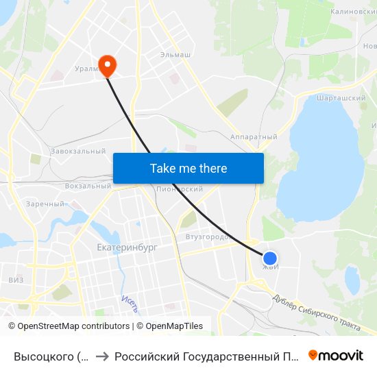 Высоцкого (Ул. Новгородцевой) to Российский Государственный Профессионально-Педагогический Университет map