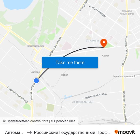 Автомагистральная to Российский Государственный Профессионально-Педагогический Университет map