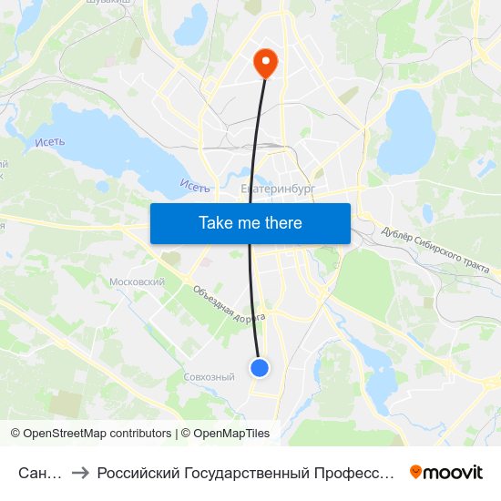 Санаторная to Российский Государственный Профессионально-Педагогический Университет map