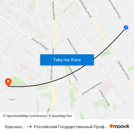 Красных Командиров to Российский Государственный Профессионально-Педагогический Университет map