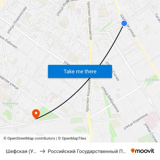Шефская (Ул. Фрезеровщиков) to Российский Государственный Профессионально-Педагогический Университет map