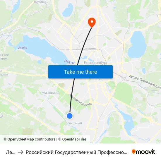 Лесная to Российский Государственный Профессионально-Педагогический Университет map