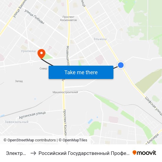 Электроремонтная to Российский Государственный Профессионально-Педагогический Университет map