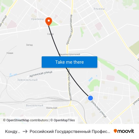 Кондукторская to Российский Государственный Профессионально-Педагогический Университет map