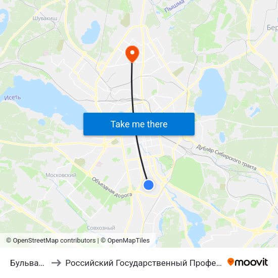 Бульвар Малахова to Российский Государственный Профессионально-Педагогический Университет map
