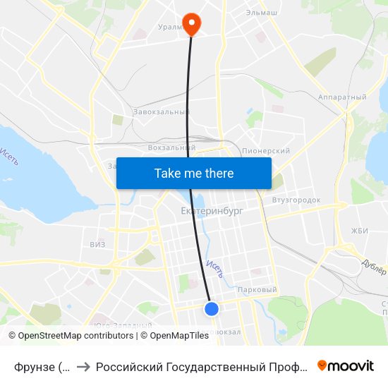 Фрунзе (Ул. 8 Марта) to Российский Государственный Профессионально-Педагогический Университет map