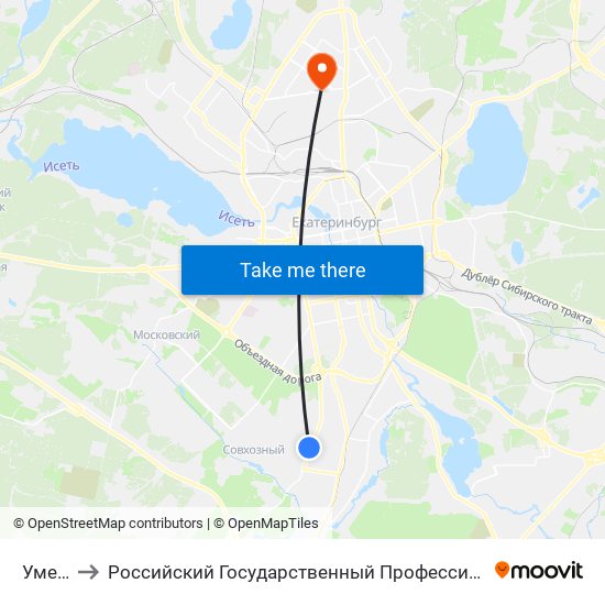 Умельцев to Российский Государственный Профессионально-Педагогический Университет map