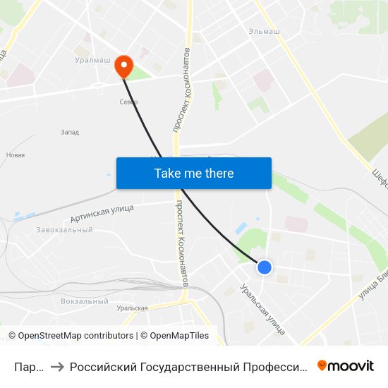 Парк Хаус to Российский Государственный Профессионально-Педагогический Университет map