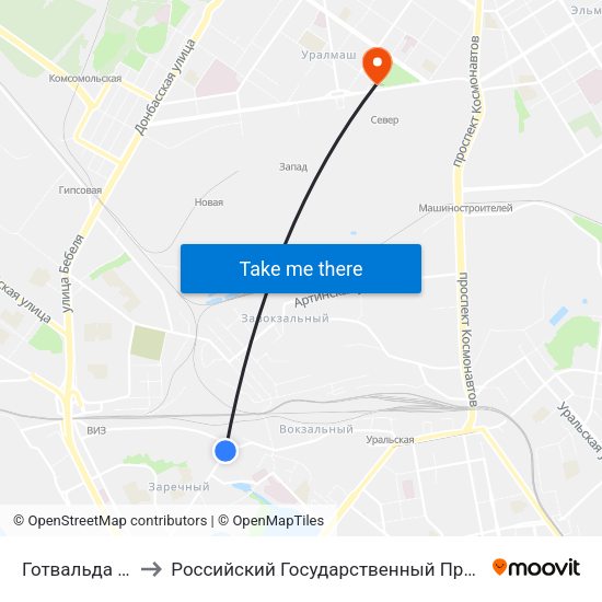 Готвальда (Ул. Черепанова) to Российский Государственный Профессионально-Педагогический Университет map