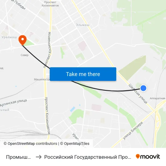 Промышленный Проезд to Российский Государственный Профессионально-Педагогический Университет map