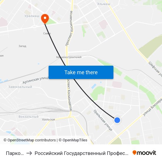 Парковый Пер. to Российский Государственный Профессионально-Педагогический Университет map