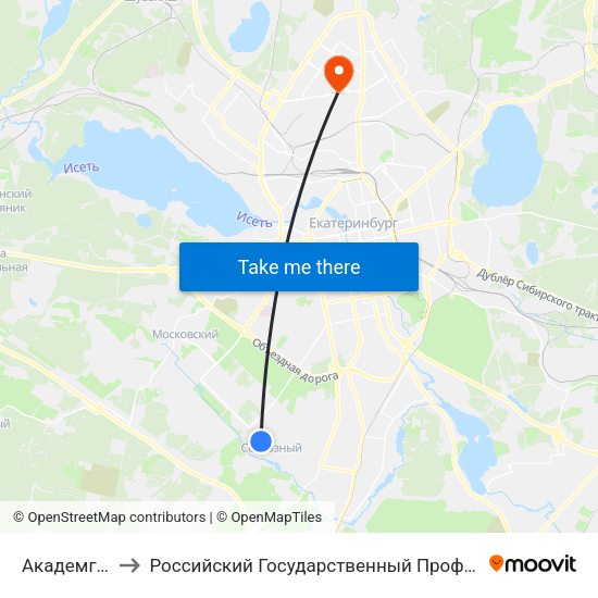 Академгородок (Унц) to Российский Государственный Профессионально-Педагогический Университет map