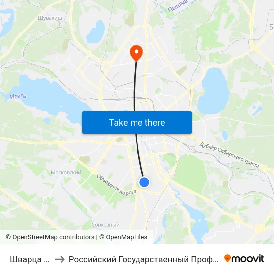 Шварца (Ул. 8 Марта) to Российский Государственный Профессионально-Педагогический Университет map