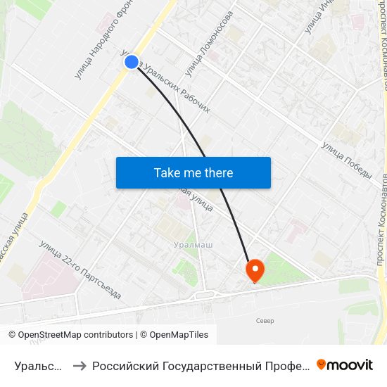 Уральских Рабочих to Российский Государственный Профессионально-Педагогический Университет map