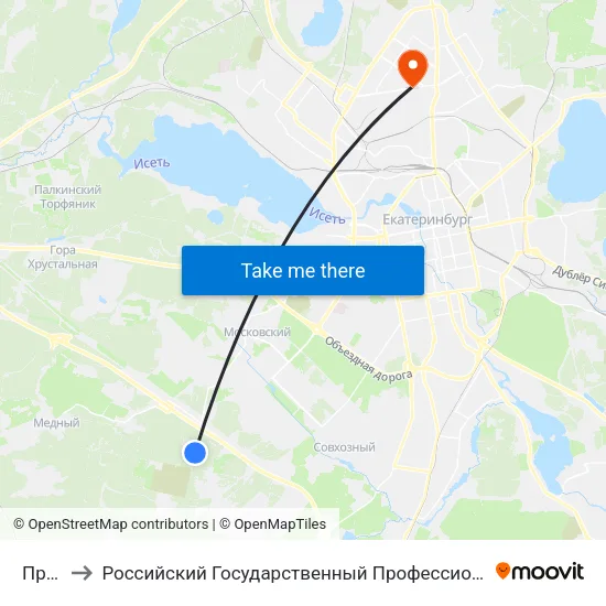 Просека to Российский Государственный Профессионально-Педагогический Университет map
