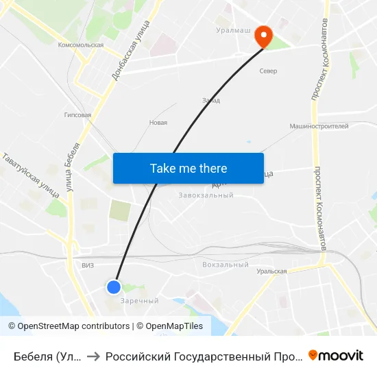 Бебеля (Ул. Опалихинская) to Российский Государственный Профессионально-Педагогический Университет map