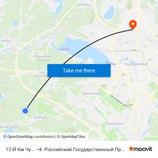 12-Й Км Чусовского Тракта to Российский Государственный Профессионально-Педагогический Университет map