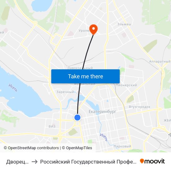 Дворец Молодёжи to Российский Государственный Профессионально-Педагогический Университет map