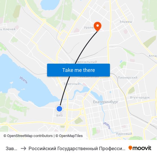 Заводская to Российский Государственный Профессионально-Педагогический Университет map