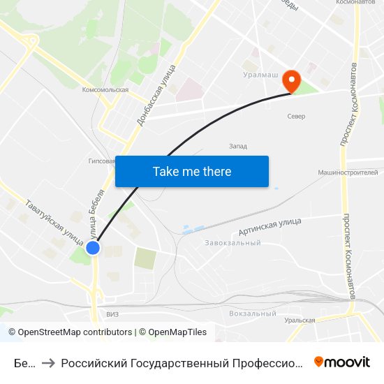 Бебеля to Российский Государственный Профессионально-Педагогический Университет map