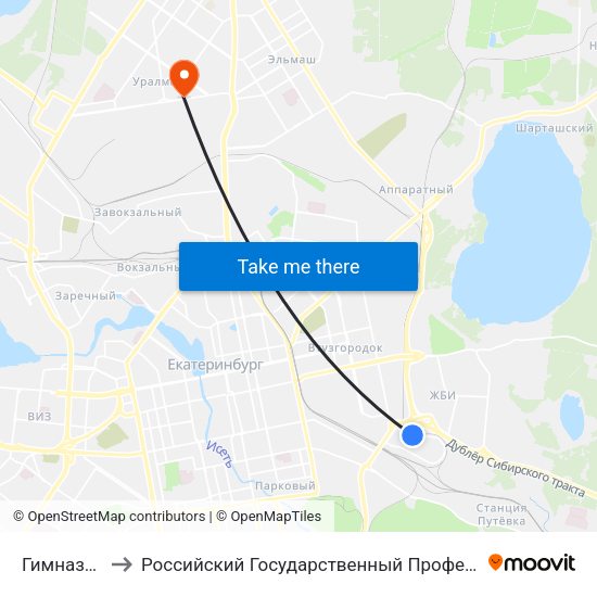 Гимназия Корифей to Российский Государственный Профессионально-Педагогический Университет map
