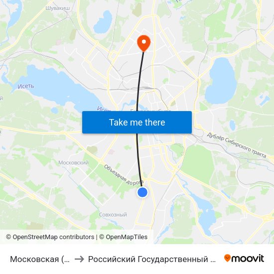 Московская (Ул. Патриса Лумумбы) to Российский Государственный Профессионально-Педагогический Университет map