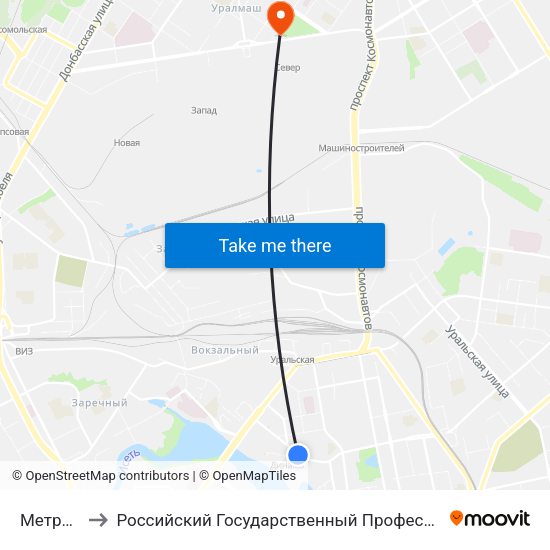 Метро Динамо to Российский Государственный Профессионально-Педагогический Университет map