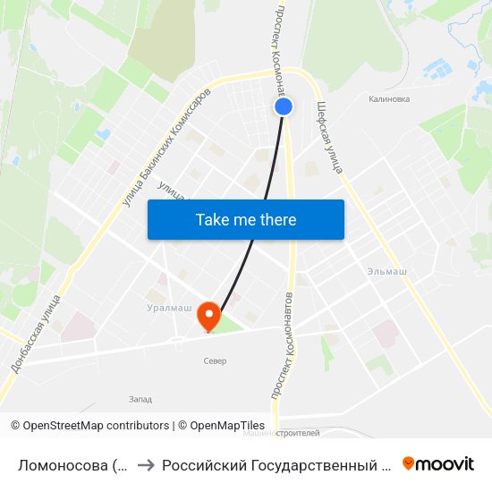 Ломоносова (Космонавтов Проспект) to Российский Государственный Профессионально-Педагогический Университет map