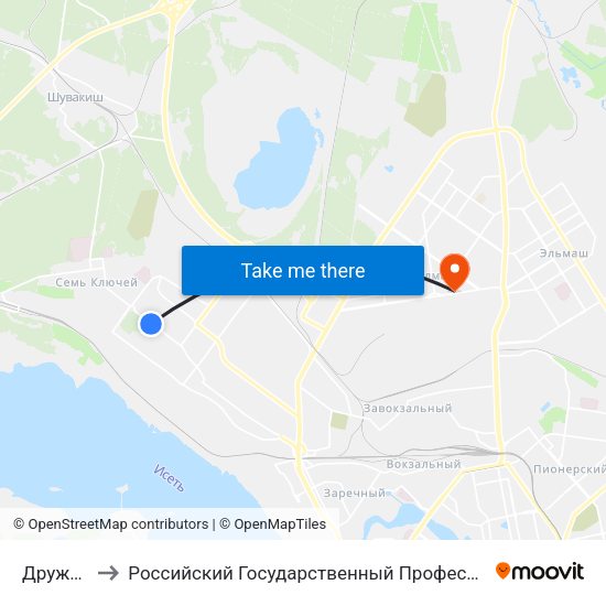 Дружининская to Российский Государственный Профессионально-Педагогический Университет map