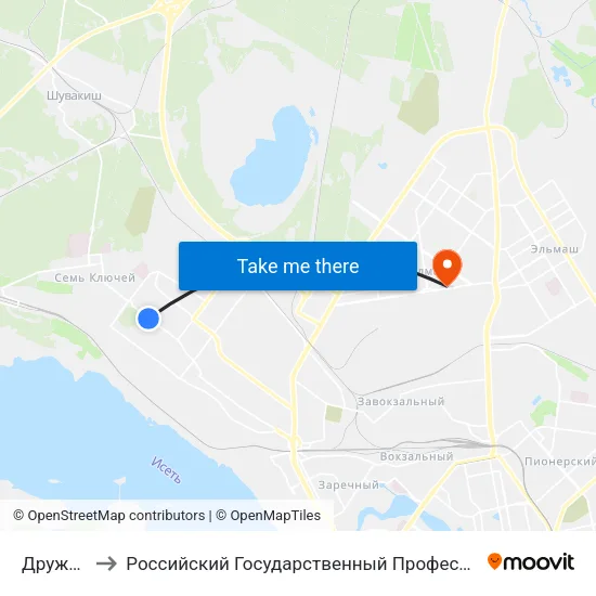 Дружининская to Российский Государственный Профессионально-Педагогический Университет map