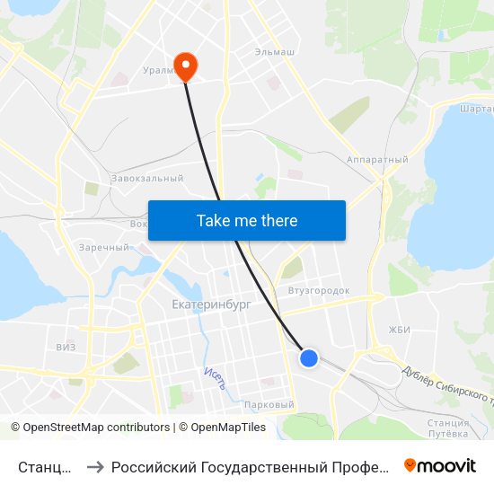 Станция Шарташ to Российский Государственный Профессионально-Педагогический Университет map