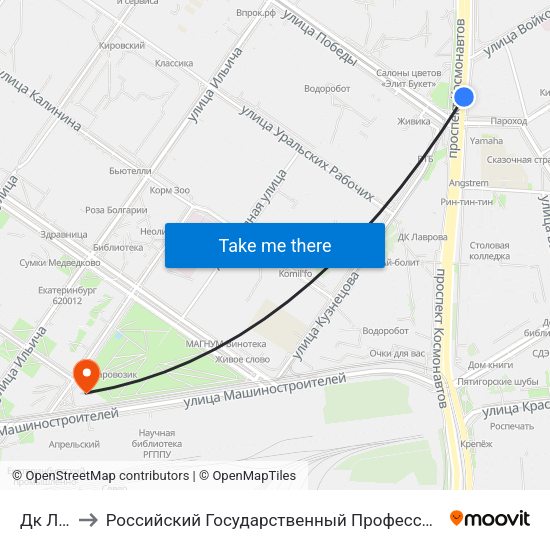 Дк Лаврова to Российский Государственный Профессионально-Педагогический Университет map