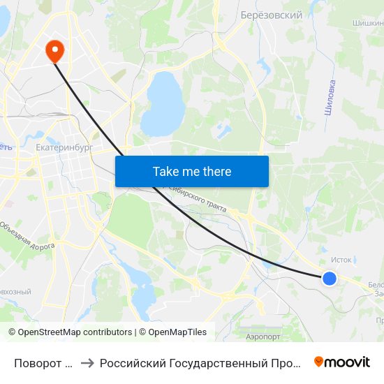 Поворот На Пос. Исток to Российский Государственный Профессионально-Педагогический Университет map