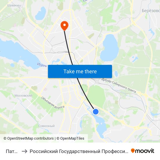 Патриотов to Российский Государственный Профессионально-Педагогический Университет map