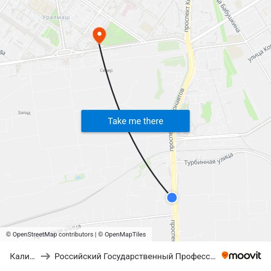 Калининская to Российский Государственный Профессионально-Педагогический Университет map