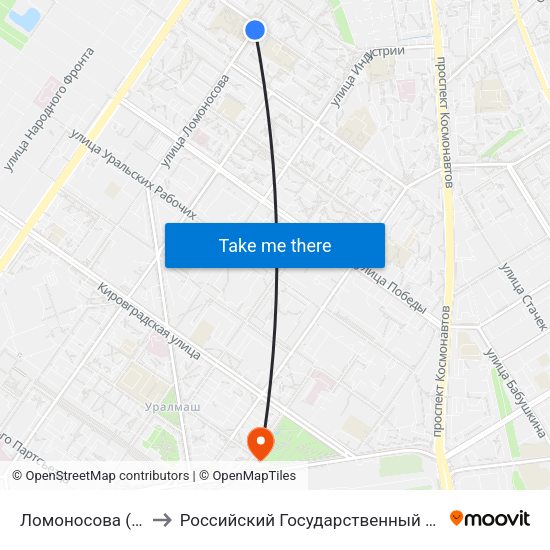 Ломоносова (Ул. Коммунистическая) to Российский Государственный Профессионально-Педагогический Университет map