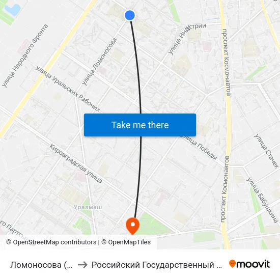 Ломоносова (Ул. Коммунистическая) to Российский Государственный Профессионально-Педагогический Университет map