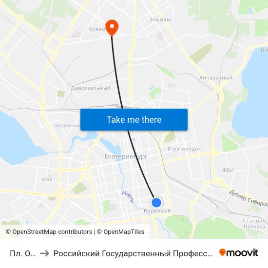 Пл. Обороны to Российский Государственный Профессионально-Педагогический Университет map