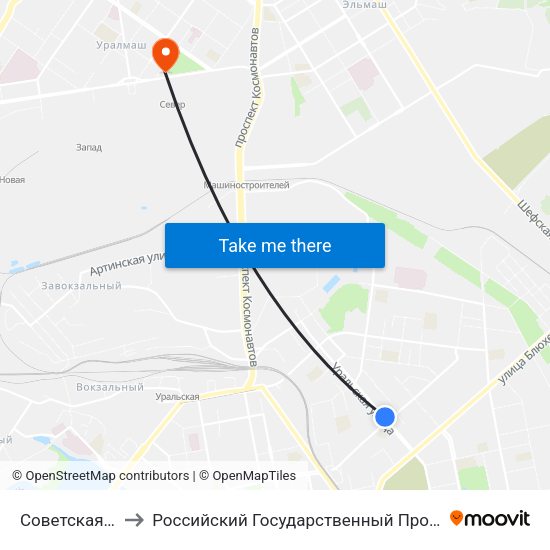 Советская (Ул. Уральская) to Российский Государственный Профессионально-Педагогический Университет map