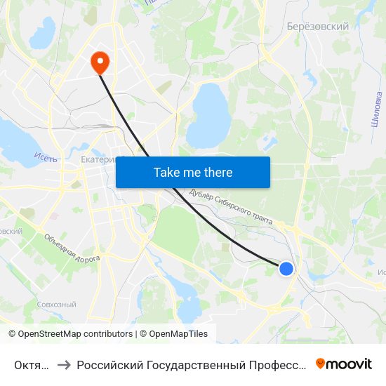 Октябрьская to Российский Государственный Профессионально-Педагогический Университет map