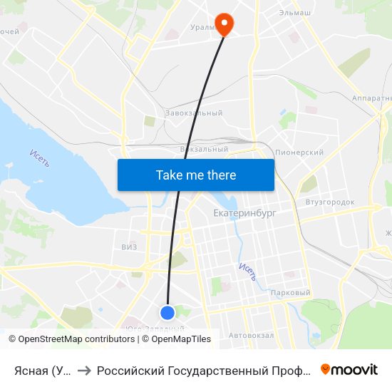 Ясная (Ул. Шаумяна) to Российский Государственный Профессионально-Педагогический Университет map