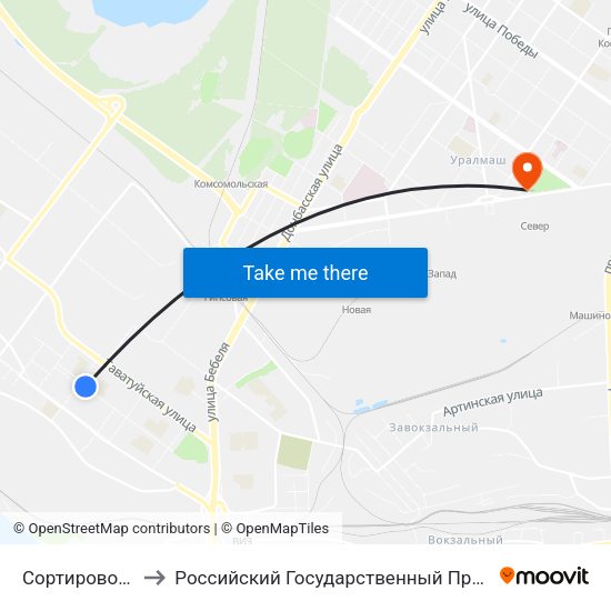 Сортировочная (Ул. Седова) to Российский Государственный Профессионально-Педагогический Университет map