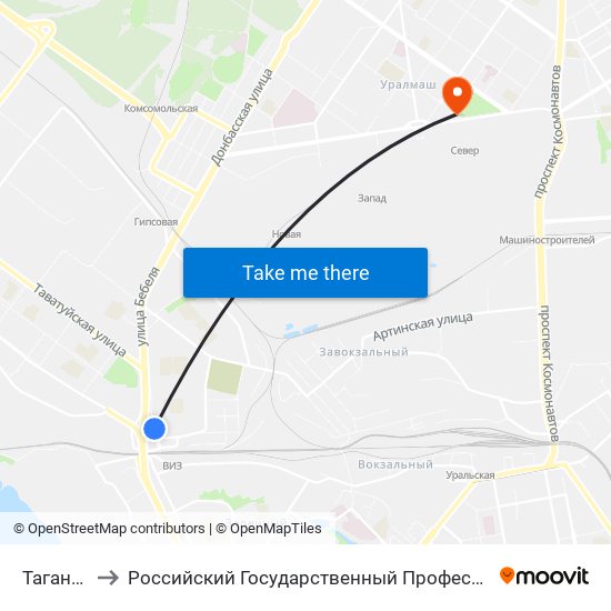 Таганский Ряд to Российский Государственный Профессионально-Педагогический Университет map